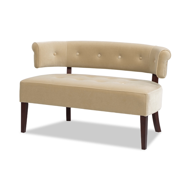 Jared Roll Arm Tufted Bench Settee Fawn Brown Performance Velvet