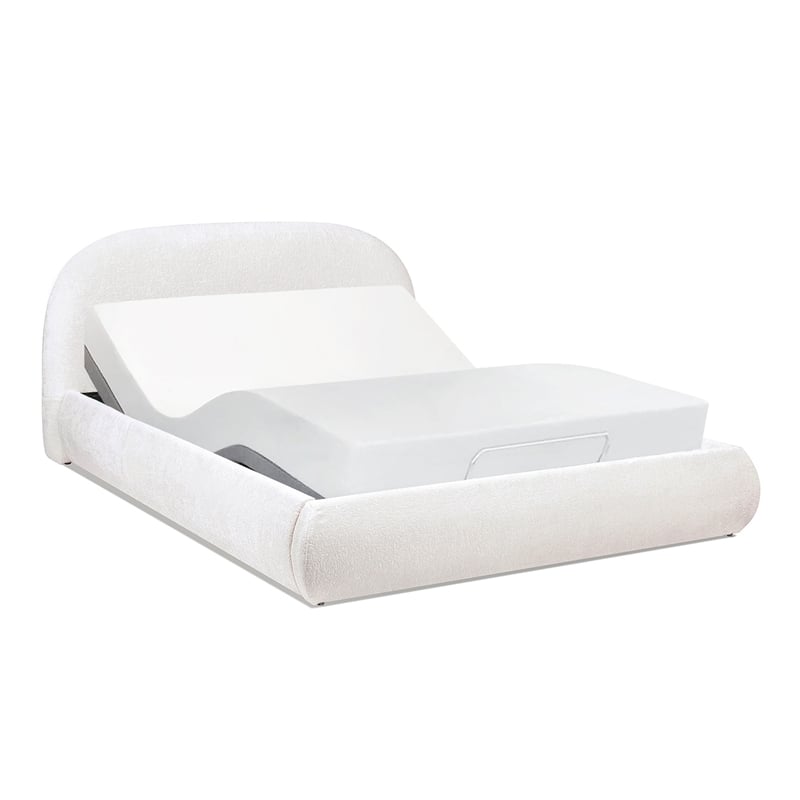 Archie Puffy Grounded Upholstered Platform Bed Almond White Chenille
