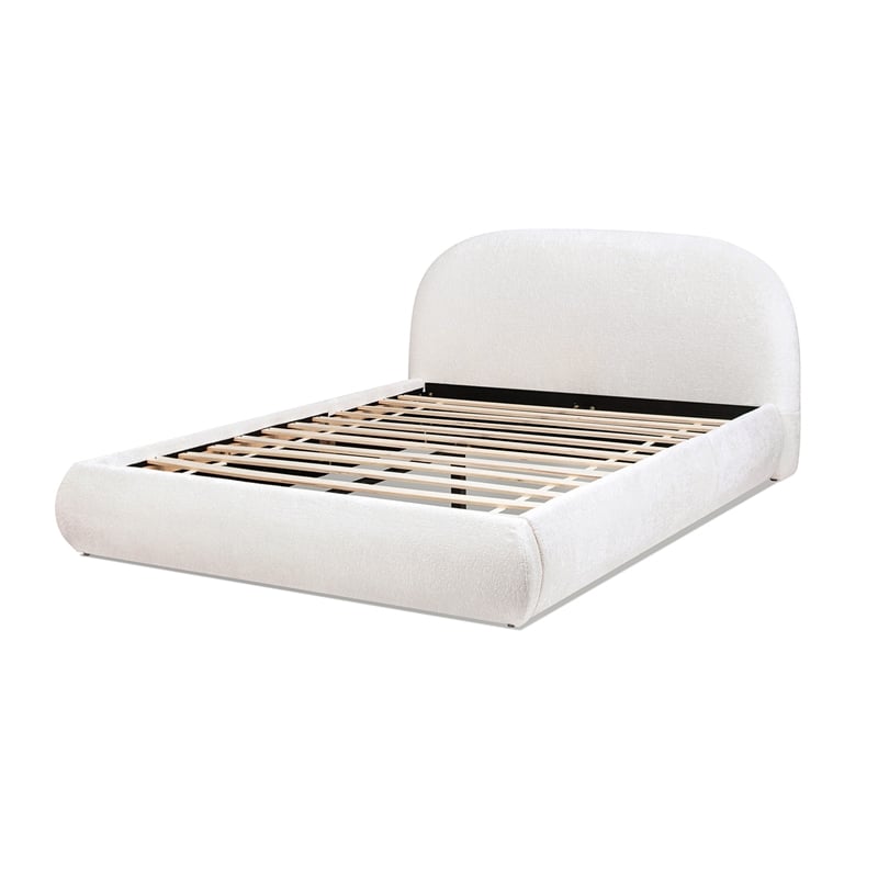 Archie Puffy Grounded Upholstered Platform Bed Almond White Chenille