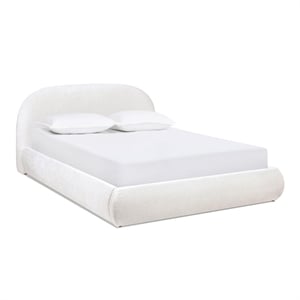 Archie Puffy Grounded Upholstered Platform Bed Almond White Chenille
