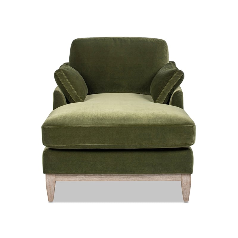 Pasadena Modern Farmhouse Chaise Lounge Chair Olive Green Performance Velvet