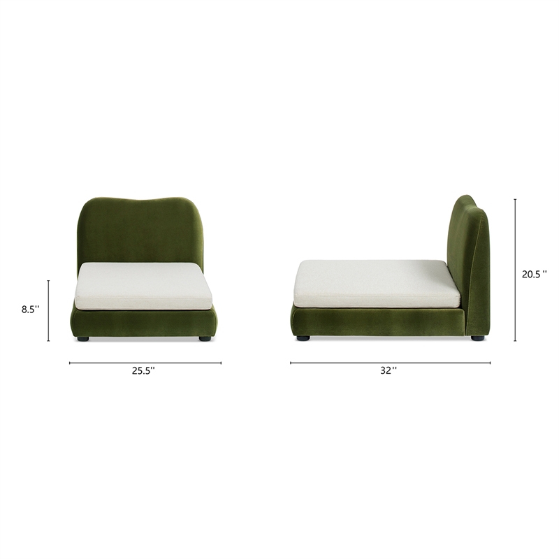 Roman Upholstered Modern Small to Medium Pet Bed Olive Green Performance Velvet