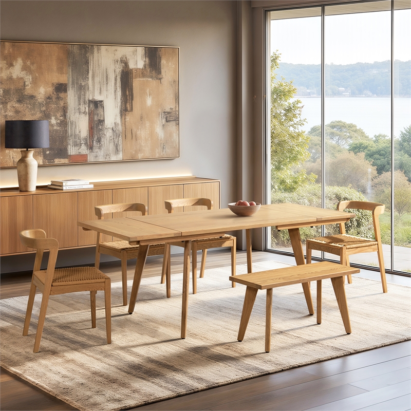 Capri Solid Oak Wood 6-Piece Extendable Leaf Dining Set Natural Brown Red Oak