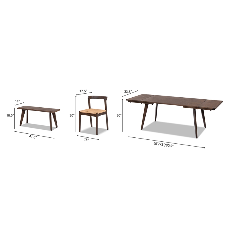 Capri Solid Oak Wood 7-Piece Extendable Leaf Dining Set Dark Brown Red Oak