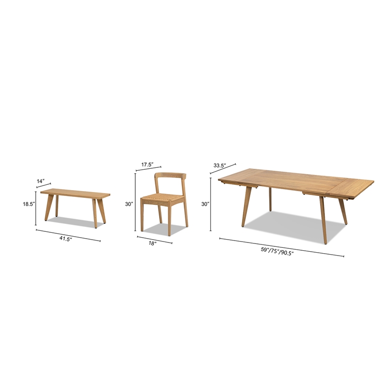 Capri Solid Oak Wood 7-Piece Extendable Leaf Dining Set Natural Brown Red Oak