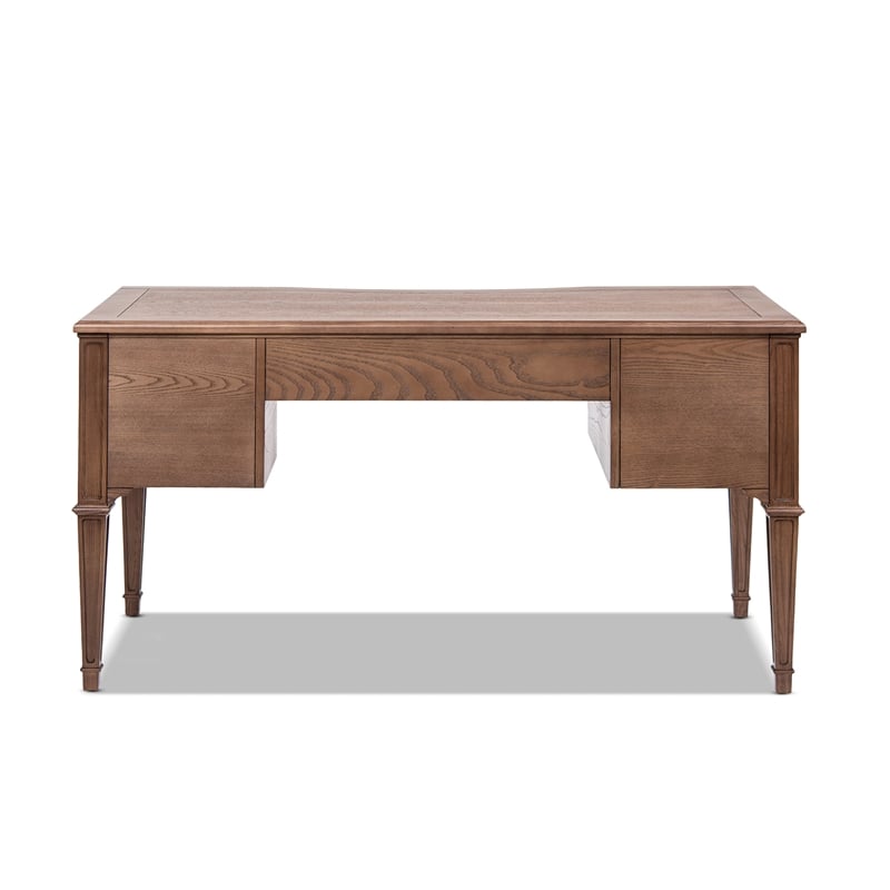Dauphin Gold Accent 5-Drawer Wood Executive Desk Brown Ash Wood & Veneer