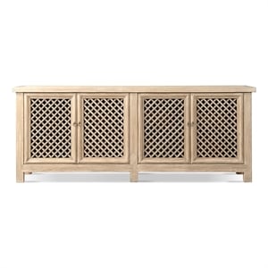 Arden 97&quot Extra Long 4-Door Reclaimed Pine Lattice Front Sideboard Natural Brown
