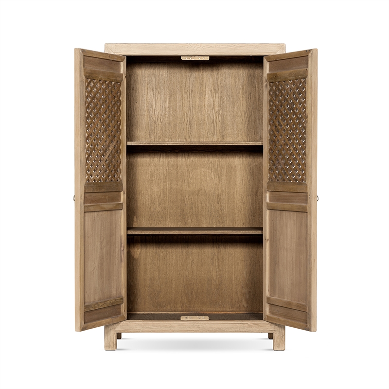 Arden 83 Tall Solid Reclaimed Pine Lattice 2-Door Bookcase Storage Cabinet Brown