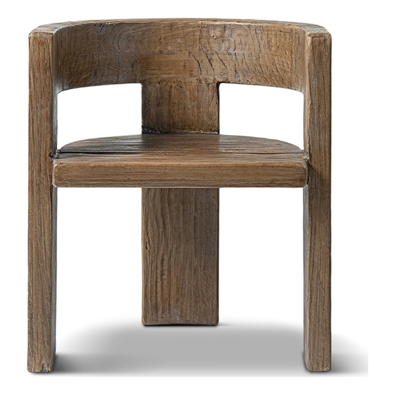 Soren Reclaimed Elm Sculptural Accent Curved Dining Chair Medium-Dark Brown