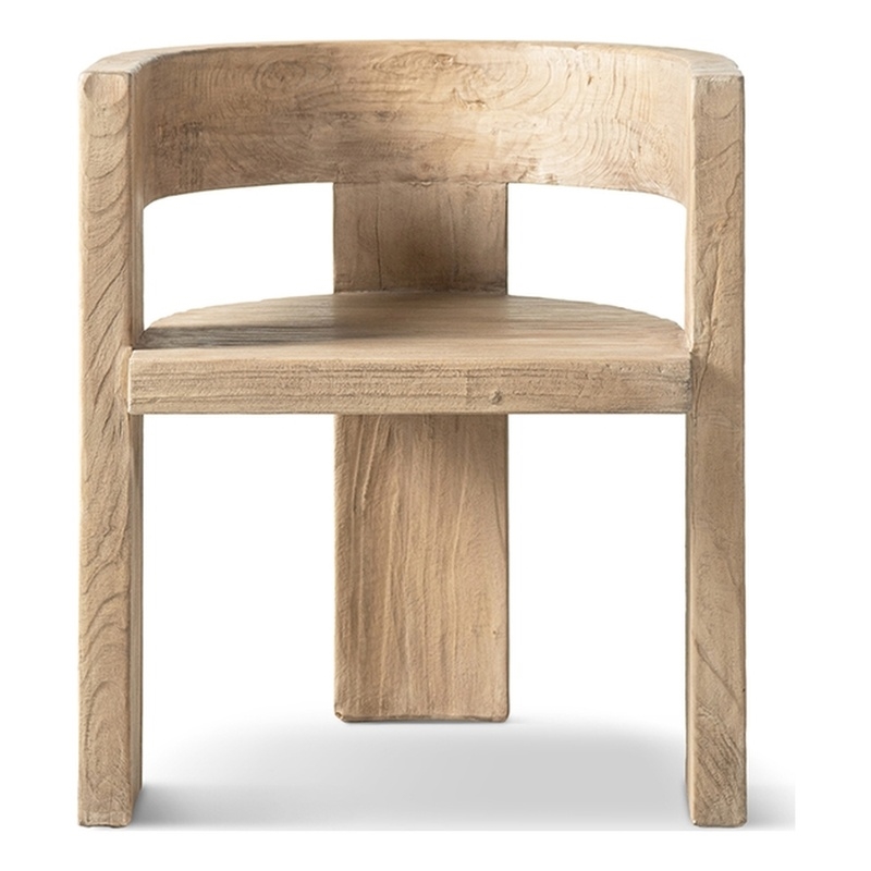 Soren Reclaimed Elm Sculptural Accent Curved Dining Chair Light Natural Brown
