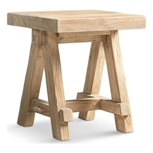 Hawthorne 18&quot Square Reclaimed Elm Trestle Side Table Light Natural Brown