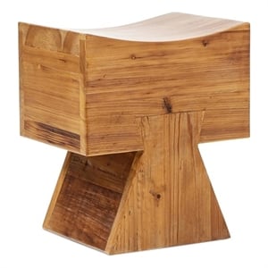 Nico Sculptural Stool Ottoman Honey Aged Brown Reclaimed Pine Wood