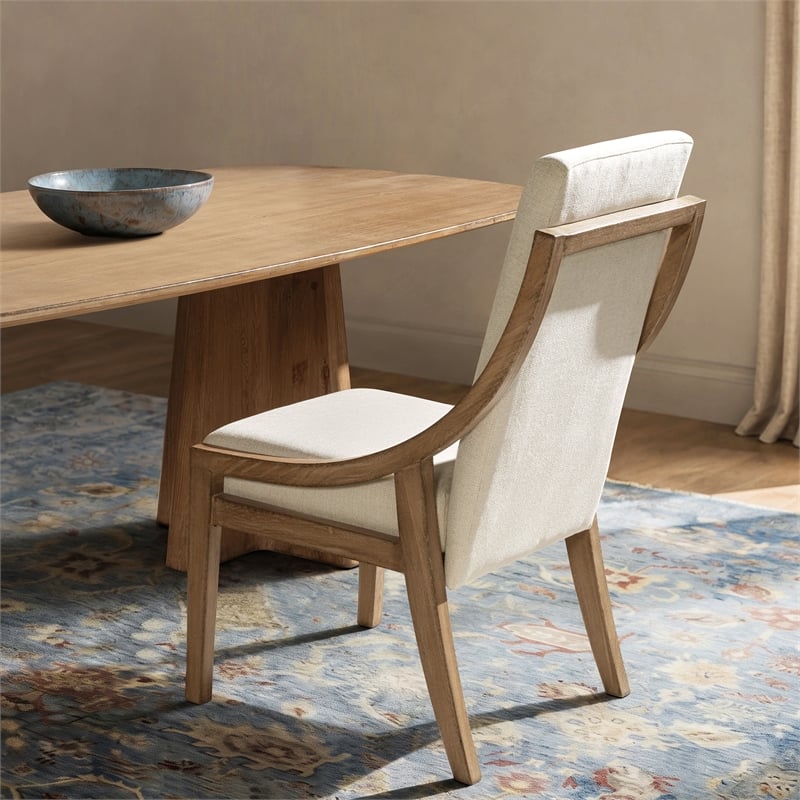 Lennox High Back Upholstered Reclaimed Pine Wood Dining Chair Set of 2 Chenille