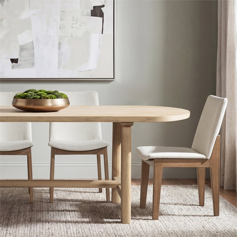 Auden Upholstered Reclaimed Pine Wood Dining Chair Set of 2 Light Beige Chenille