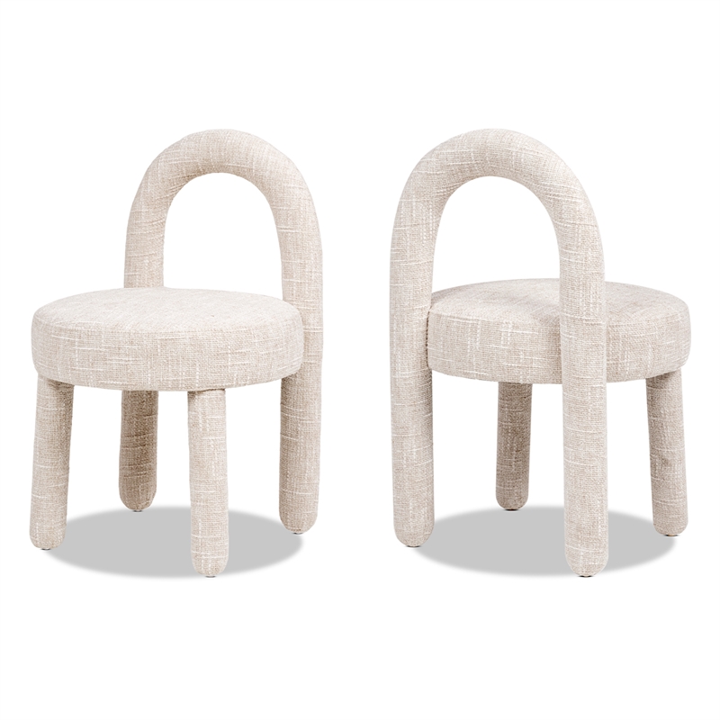 Penny Round Arched Upholstered Dining Side Chair Set of 2 Travertine Beige