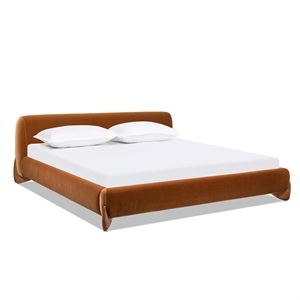 Alpine Puffy Modern Platform Bed King Burnt Orange Performance Velvet