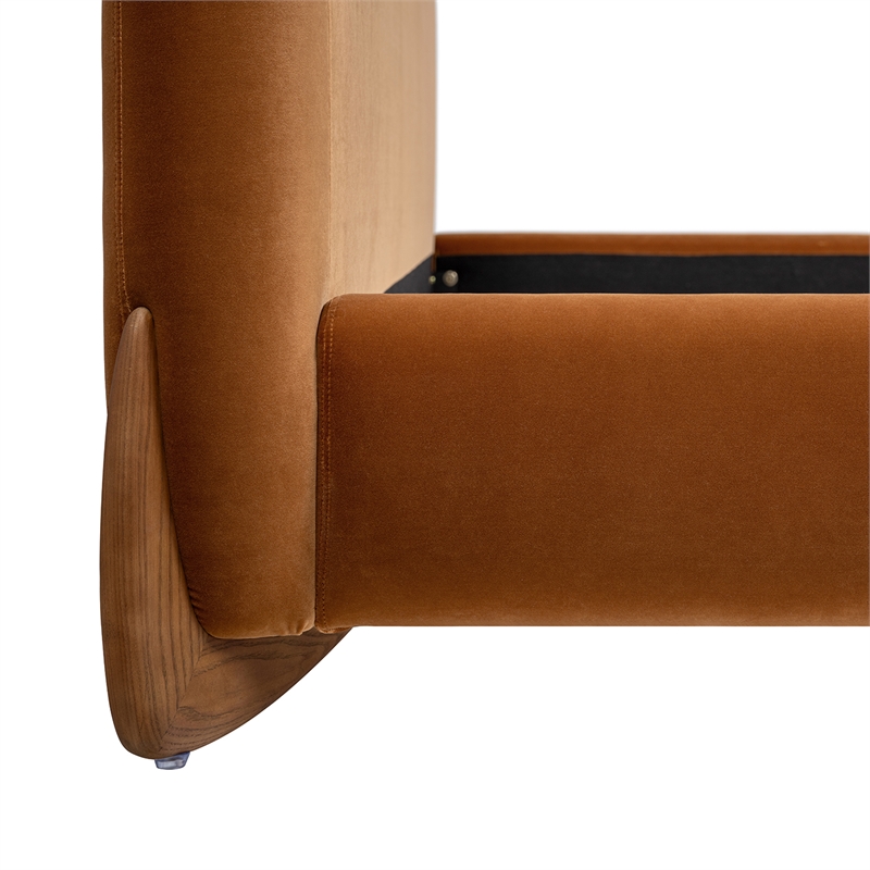 Alpine Puffy Modern Platform Bed King Burnt Orange Performance Velvet