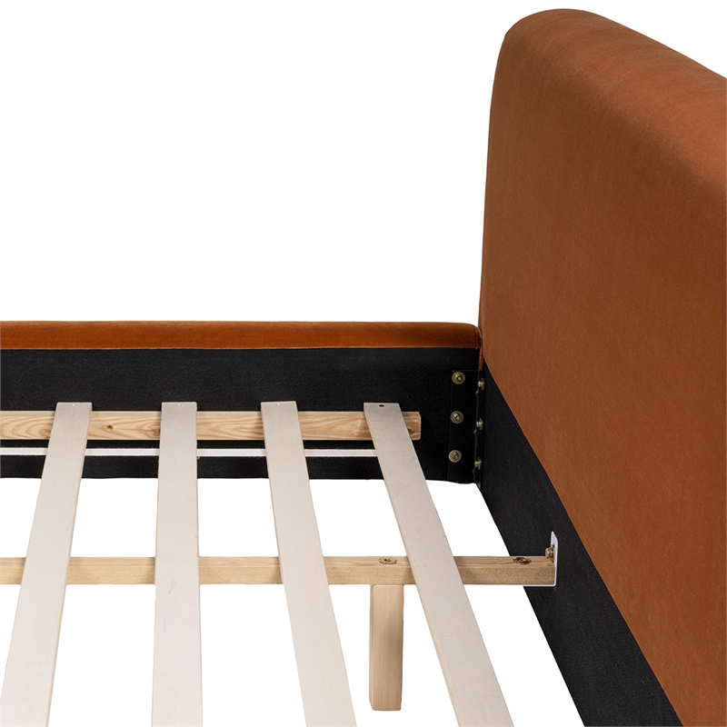Alpine Puffy Modern Platform Bed King Burnt Orange Performance Velvet