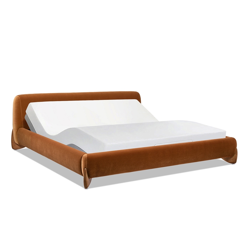 Alpine Puffy Modern Platform Bed King Burnt Orange Performance Velvet