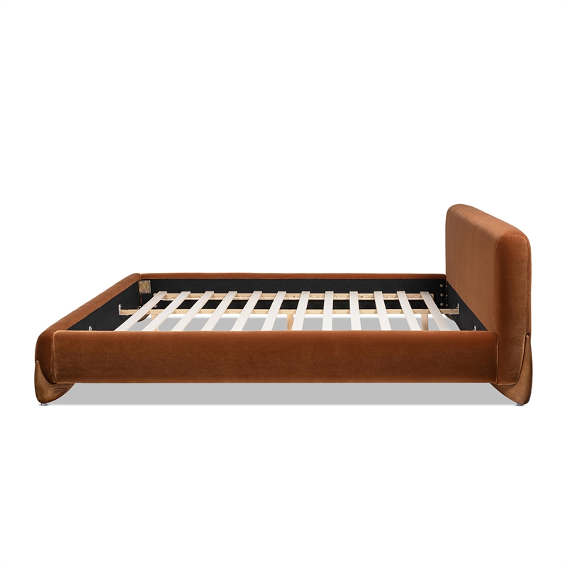 Alpine Puffy Modern Platform Bed King Burnt Orange Performance Velvet