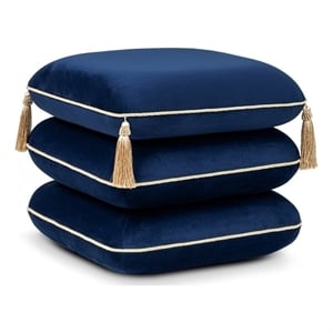 Monarch 19.5&quot Tassled Ottoman Navy Blue Velvet