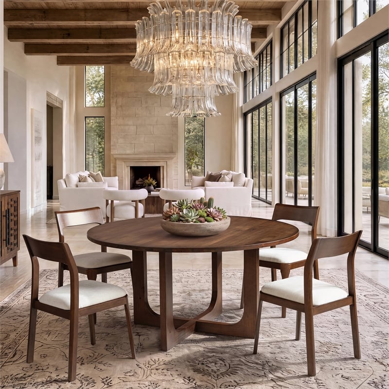 Bryson Upholstered Reclaimed Pine Dining Chair Set of 2 Beige Chenille