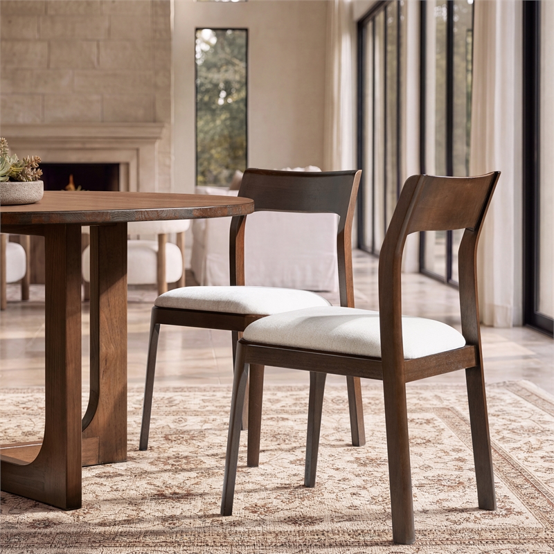 Bryson Upholstered Reclaimed Pine Dining Chair Set of 2 Beige Chenille