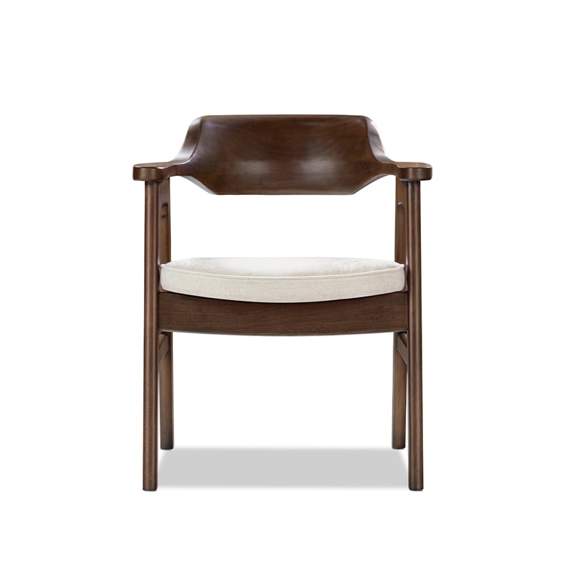 Hayes Curved Reclaimed Pine Dining Armchair Soft Light Beige Chenille