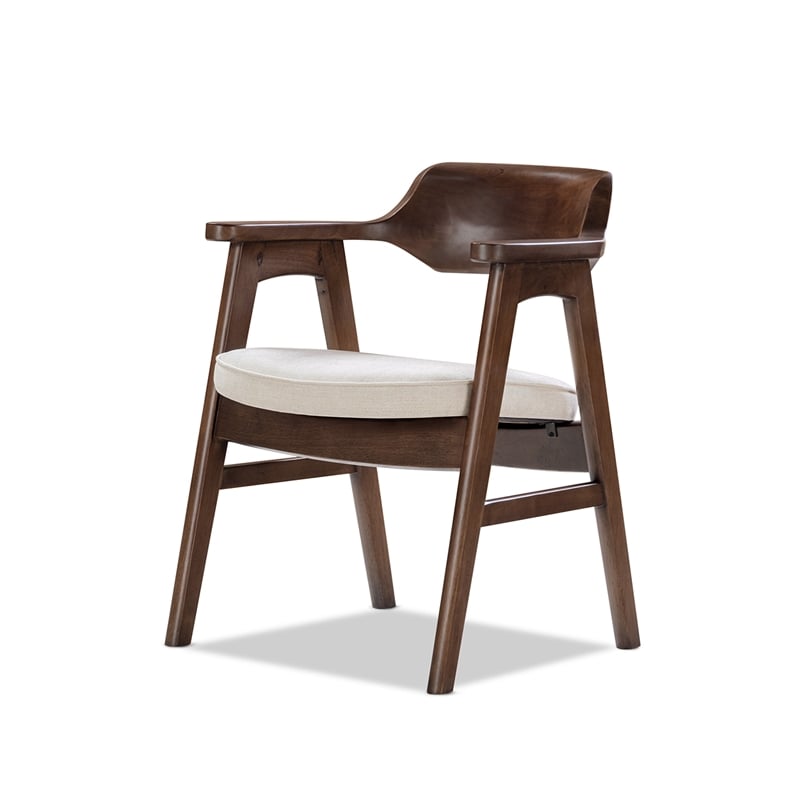 Hayes Curved Reclaimed Pine Dining Armchair Soft Light Beige Chenille