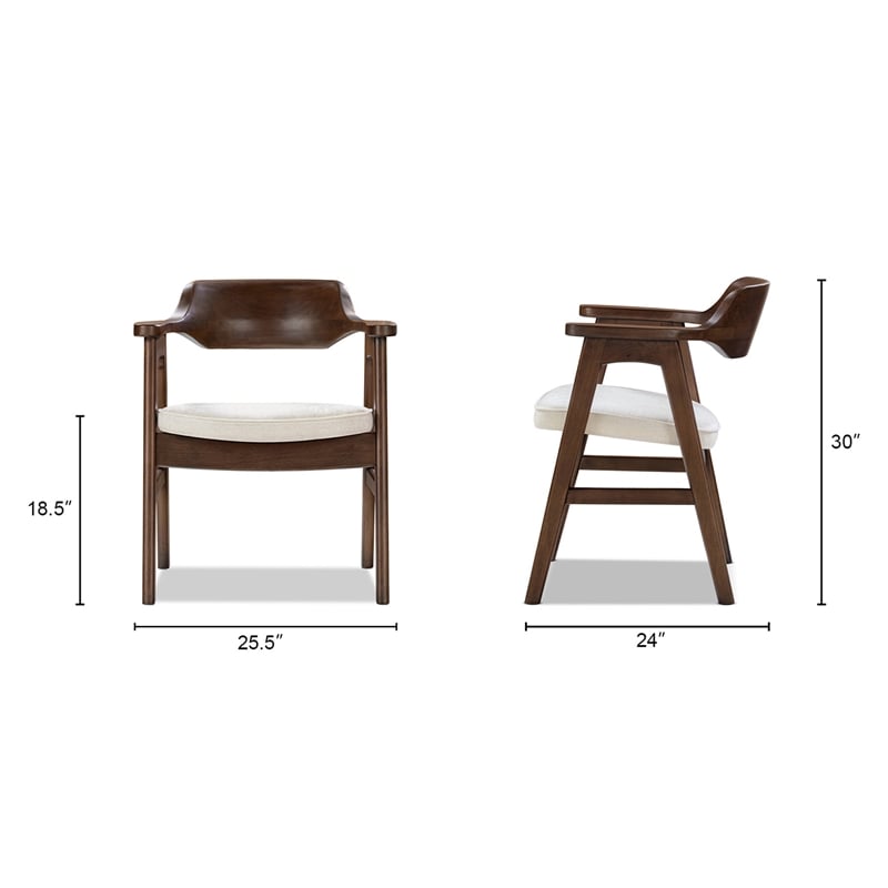 Hayes Curved Reclaimed Pine Dining Armchair Soft Light Beige Chenille
