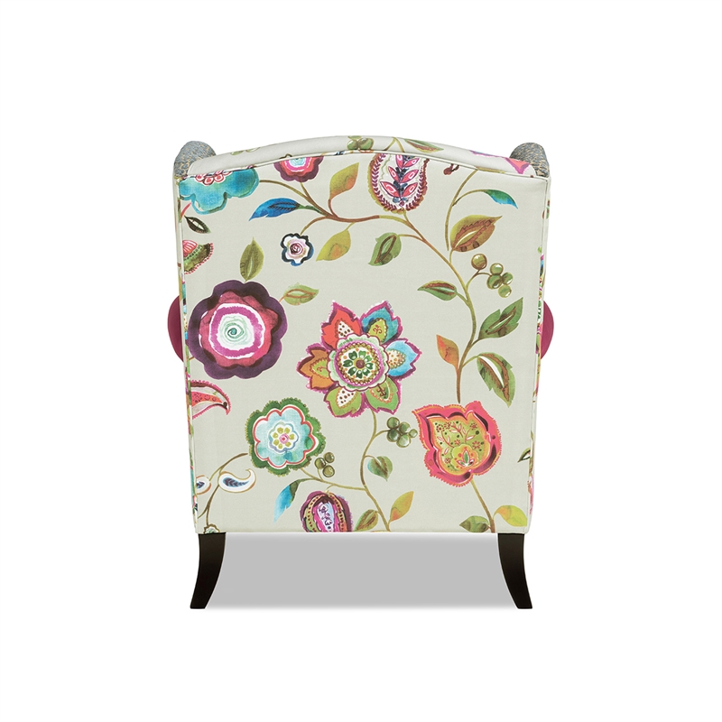Anya Boho Chic Wingback Accent Arm Chair Teal-Blue Burgundy Floral