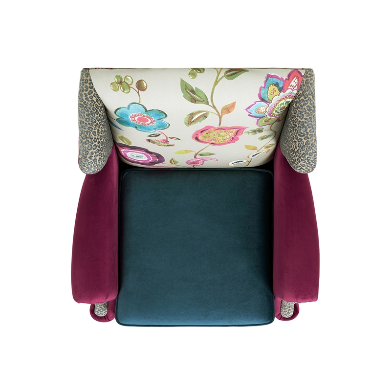 Anya Boho Chic Wingback Accent Arm Chair Teal-Blue Burgundy Floral
