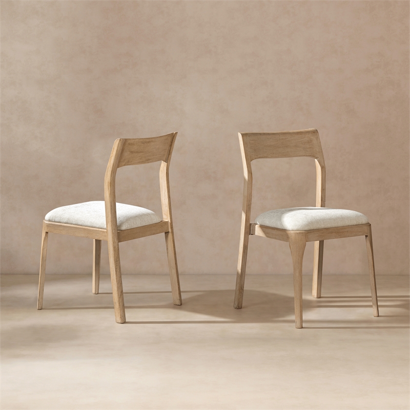 Bryson Upholstered Reclaimed Pine Wood Dining Chair Set of 2 Light Natural Brown