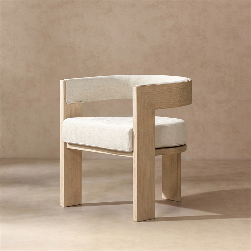 Wren Upholstered Reclaimed Pine Wood Dining Arm Chair Natural Brown Chenille