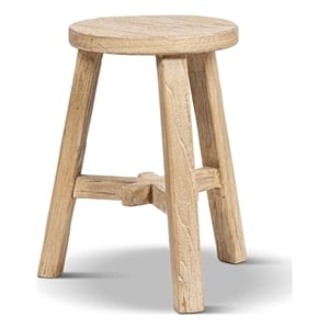 Linden 15.5&quot Round Reclaimed Elm Wood Stool Light Natural Brown