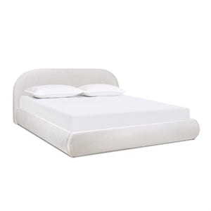 Archie Puffy Grounded Upholstered Platform Bed King Stone Beige Chenille