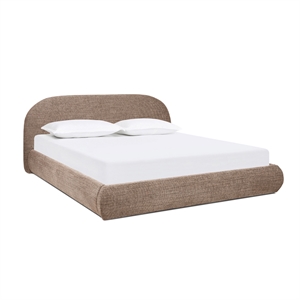 Archie Puffy Grounded Upholstered Platform Bed King Taupe Brown Chenille