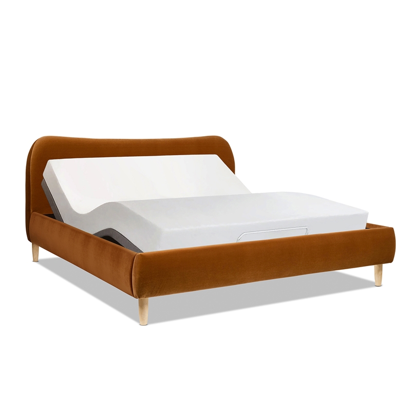 Roman Curved Headboard Upholstered Platform Bed King Burnt Orange Velvet