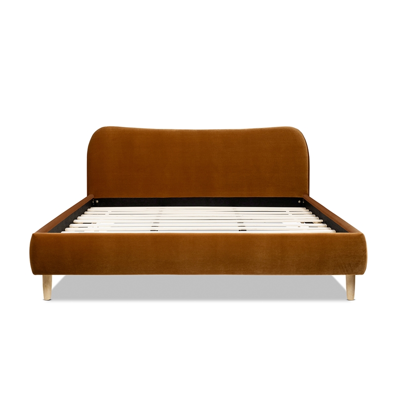 Roman Curved Headboard Upholstered Platform Bed King Burnt Orange Velvet