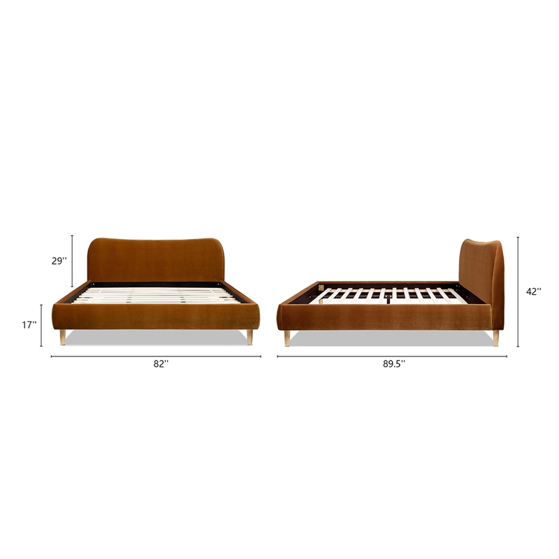 Roman Curved Headboard Upholstered Platform Bed King Burnt Orange Velvet