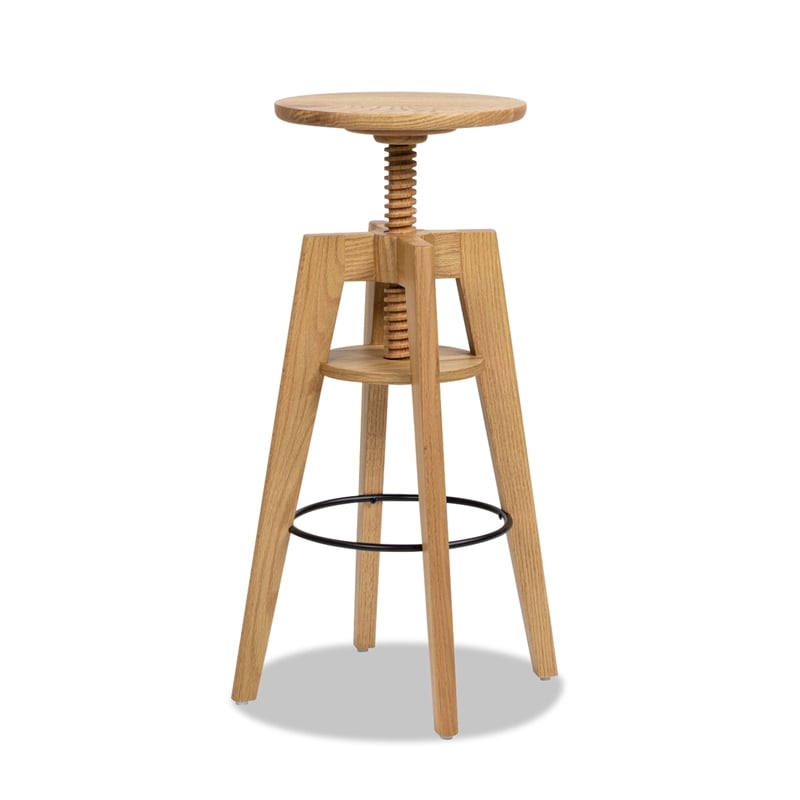 Spencer Minimalist Adjustable Bar Counter Stool Natural Brown Oak Wood