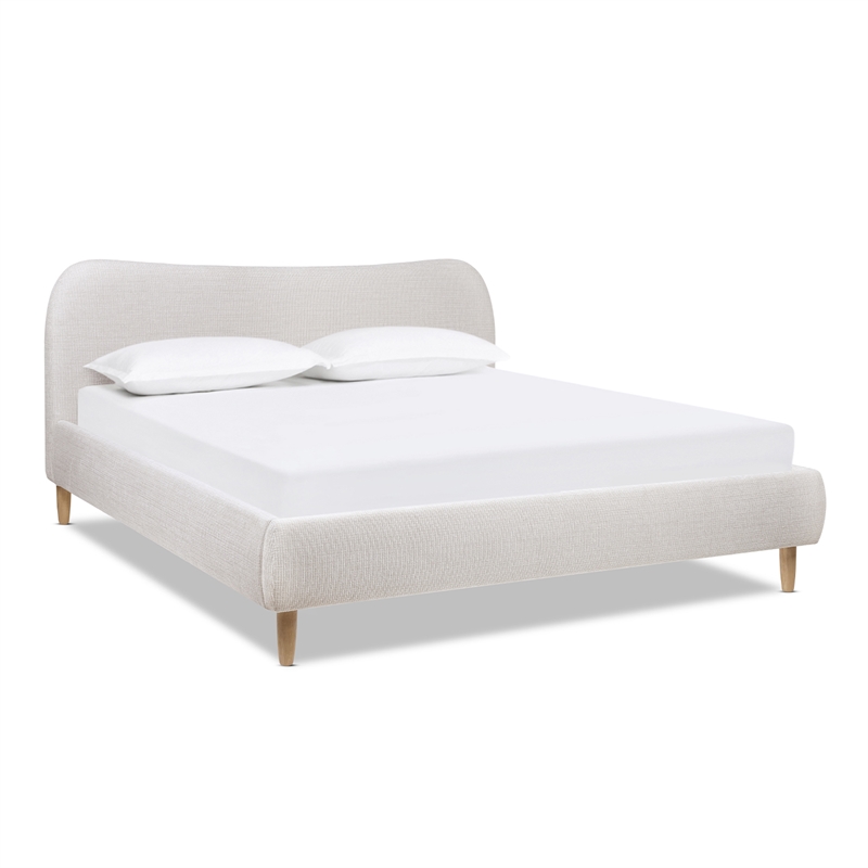 Roman Curved Headboard Upholstered Platform Bed King Light Beige Chenille