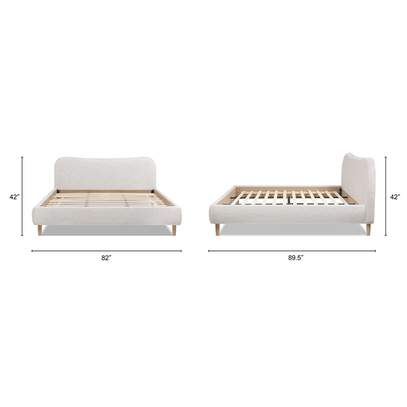 Roman Curved Headboard Upholstered Platform Bed King Light Beige Chenille