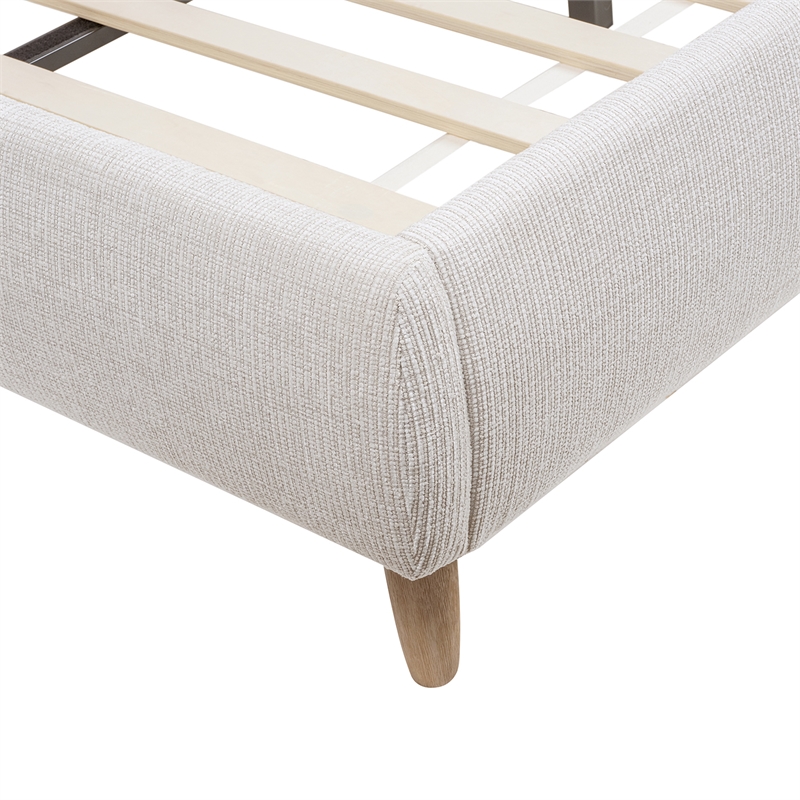 Roman Curved Headboard Upholstered Platform Bed King Light Beige Chenille