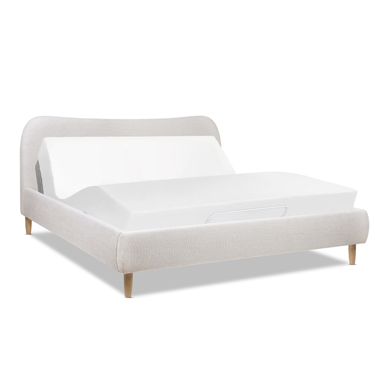 Roman Curved Headboard Upholstered Platform Bed King Light Beige Chenille