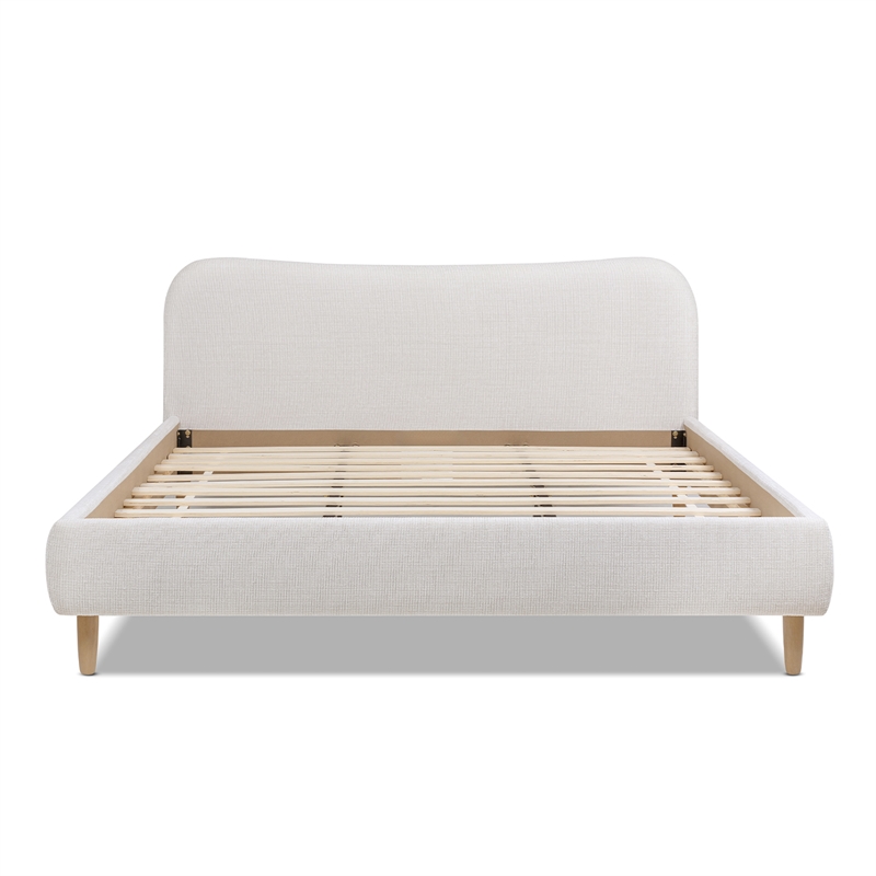 Roman Curved Headboard Upholstered Platform Bed King Light Beige Chenille