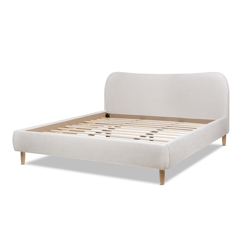 Roman Curved Headboard Upholstered Platform Bed King Light Beige Chenille