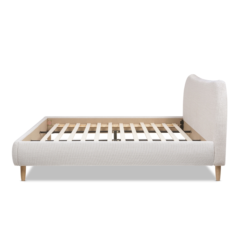 Roman Curved Headboard Upholstered Platform Bed King Light Beige Chenille