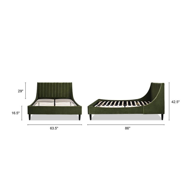 Sandy Wilson Home Aspen Tufted Headboard Platform Bed Queen Olive Green Velvet