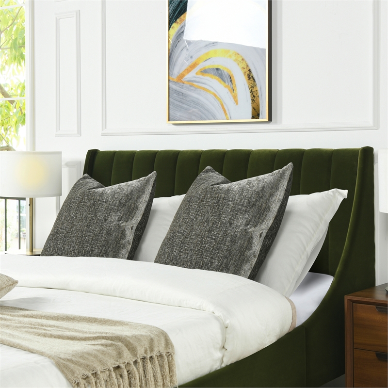 Sandy Wilson Home Aspen Tufted Headboard Platform Bed Queen Olive Green Velvet